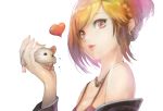  1girl earrings hamster heart jewelry looking_at_viewer meto31 necklace orange_hair original pink_eyes short_hair simple_background solo white_background 
