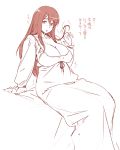  1girl bobobo breasts female large_breasts long_hair looking_at_viewer maou_(maoyuu) maoyuu_maou_yuusha nightgown red_eyes redhead solo translation_request 