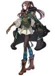  1girl boots brown_hair cloak drag-on_dragoon drag-on_dragoon_3 earrings four_(drag-on_dragoon) fujisaka_kimihiko gauntlets goggles green_eyes jewelry official_art ponytail 