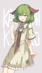  1girl alternate_costume animal_ears character_name dog_ears green_eyes green_hair hillly_(maiwetea) kasodani_kyouko looking_at_viewer one_eye_closed open_mouth short_hair solo tagme tears touhou 