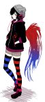  1girl ankle_boots beanie black_hair boots casual colored_stripes contemporary full_body hands_in_pockets hat headphones hoodie houjuu_nue kikugetsu mismatched_legwear red_eyes short_hair shorts single_wing solo standing striped striped_legwear thigh-highs tomoe_(symbol) touhou wings zettai_ryouiki 