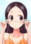  1girl adjusting_glasses black_hair close-up glasses long_hair okara saitou_kaede_(yama_no_susume) solo swimsuit yama_no_susume 