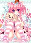  &gt;:&lt; 1girl :&lt; animal_ears blush crown dog dog_ears heart heart-shaped_pupils long_hair looking_at_viewer ojitcha original panties pink pink_hair pink_legwear polka_dot polka_dot_panties solo striped striped_legwear symbol-shaped_pupils thigh-highs twintails underwear violet_eyes 