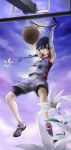  1girl absurdres bandages basketball bei_ju_luoxuan_wan bike_shorts black_hair hanamonogatari highres kanbaru_suruga monogatari_(series) short_hair solo 