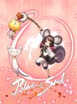  absurdres animal_ears blade_&amp;_soul brown_eyes brown_hair cat highres jumping lantern long_hair lyn_(blade_&amp;_soul) ribbon smile squirrel_ears standing_on_one_leg tail twintails 