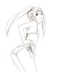 1girl ass bikini flat_ass flat_chest monochrome original sketch solo swimsuit traditional_media twintails yoshitomi_akihito 