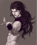  1boy earrings horns jewelry jojo_no_kimyou_na_bouken kars_(jojo) lipls long_hair miruru_souya purple_hair realistic red_eyes solo 