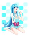  1girl barefoot blue_eyes blue_hair bow dress flipped_hair happinesscharge_precure! long_hair marblewars open_mouth popsicle precure puffy_short_sleeves puffy_sleeves shirayuki_hime short_sleeves solo very_long_hair 