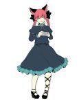  1girl :d ^_^ animal_ears braid cat_ears cat_tail closed_eyes dress frilled_dress frilled_sleeves frills gomi_(gomitin) kaenbyou_rin long_sleeves multiple_tails open_mouth redhead smile tail touhou twin_braids 