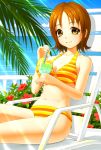  1girl amane_satsuki bikini brown_hair chair drink happinesscharge_precure! lounge_chair oomori_yuuko precure short_hair sitting solo swimsuit yellow_eyes 