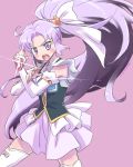  1girl blush cure_fortune hair_ornament happinesscharge_precure! heart_hair_ornament hikawa_iona isedaichi_ken long_hair magical_girl open_mouth ponytail precure purple_hair skirt solo thigh-highs very_long_hair violet_eyes 