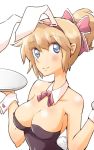  1girl alice_margatroid animal_ears ascot bare_shoulders blonde_hair blue_eyes blush breasts bunny_girl bunny_tail bunnysuit fake_animal_ears hair_ribbon large_breasts light_smile non_(z-art) ponytail rabbit_ears ribbon tail touhou wrist_cuffs 