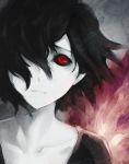  1girl artist_name black_hair black_sclera bzerox dated expressionless hair_over_one_eye highres kirishima_touka looking_at_viewer red_eyes short_hair single_wing solo tokyo_ghoul white_skin wings 