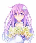  1girl bust choker choujigen_game_neptune choujigen_game_neptune_mk2 collarbone d-pad flower hair_ornament hatyo lily_(flower) long_hair nepgear purple_hair shirt simple_background smile solo violet_eyes white_background 