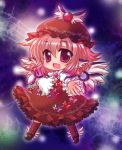  1girl :d chibi chino_(ch_no) full_body hat looking_at_viewer mob_cap mystia_lorelei open_mouth pink_hair red_eyes short_hair singing smile solo tagme touhou wings 