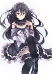  1girl black_hair gothic_lolita highres keid lolita_fashion long_hair original solo thigh-highs very_long_hair 