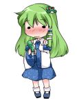  1girl chibi detached_sleeves dildo frog_hair_ornament green_hair hair_ornament hammer_(sunset_beach) kochiya_sanae long_hair lowres snake_hair_ornament solo touhou 