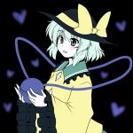  1girl :d aqua_eyes frilled_sleeves frills gomi_(gomitin) hat hat_ribbon heart komeiji_koishi long_sleeves open_mouth ribbon shirt short_hair smile third_eye touhou 