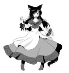  1girl animal_ears black_hair dress frilled_sleeves frills gomi_(gomitin) imaizumi_kagerou long_hair long_sleeves monochrome tail touhou wolf_ears wolf_tail 