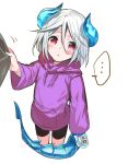  ... 1boy :&lt; blush erubo hoodie horn horns original pulling silver_hair sweater tail 