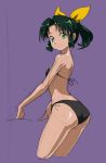  1girl ass bikini black_bikini green_hair looking_at_viewer midorikawa_nao ponytail precure purple_background rohitsuka short_hair sketch smile smile_precure! solo swimsuit 