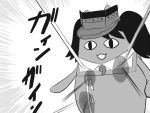  animalization azumanga_daioh cat chiyo_chichi comic gomasamune japanese_clothes kantai_collection magatama monochrome parody ryuujou_(kantai_collection) sketch tagme translation_request twintails visor_cap 