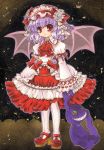  1girl adapted_costume alternate_costume ascot bat_wings chino_(ch_no) full_body hat highres holding lolita_fashion looking_at_viewer mob_cap purple_hair red_eyes remilia_scarlet short_hair solo standing stuffed_animal stuffed_bunny stuffed_toy tagme touhou traditional_media wings 