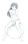  1girl ball barefoot bikini exercise_ball long_hair monochrome original sketch solo swimsuit traditional_media yoshitomi_akihito 