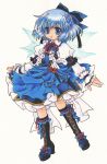  1girl adapted_costume alternate_costume blue_eyes blue_hair bow chino_(ch_no) cirno embellished_costume full_body hair_bow hair_ribbon highres looking_at_viewer ribbon short_hair solo standing tagme touhou traditional_media wings 