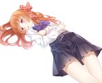  1girl bow gekkan_shoujo_nozaki-kun hair_bow lying on_back orange_hair polka_dot_bow sakura_chiyo school_uniform soujun7023 violet_eyes 