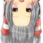  1girl amatsukaze_(kantai_collection) blush brown_eyes fang forehead highres kantai_collection long_hair looking_at_viewer open_mouth pentagon_(railgun_ky1206) silver_hair solo twintails upside-down 