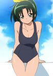  1girl breasts green_eyes green_hair looking_at_viewer manji_(tenketsu) midorikawa_nao ponytail precure school_swimsuit short_hair smile smile_precure! solo swimsuit 