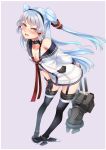  1girl :3 amatsukaze_(kantai_collection) amatsukaze_(kantai_collection)_(cosplay) blue_hair blush breasts brown_eyes cleavage gloves hairband hiememiko highres kantai_collection long_hair looking_at_viewer machinery murakumo_(kantai_collection) off_shoulder open_mouth rensouhou-chan short_eyebrows solo thigh-highs turret two_side_up 