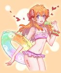  1girl bikini bow gekkan_shoujo_nozaki-kun hair_bow innertube long_hair orange_hair polka_dot_bow popsicle sakura_chiyo swimsuit teddy_yang violet_eyes 