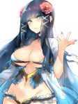  1girl black_hair blue_eyes blush breasts character_request choker cleavage flower hair_flower hair_ornament hair_ribbon large_breasts long_hair looking_at_viewer mound_of_venus naso4 navel payot ribbon simple_background sketch solo white_background 