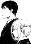  absurdres amon_koutarou braid formal highres mado_akira monochrome nakano_haito short_hair suit tokyo_ghoul 