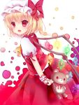  1girl :d blonde_hair flandre_scarlet holding looking_at_viewer nachi open_mouth pointy_ears red_eyes smile solo stuffed_animal stuffed_toy tagme teddy_bear touhou wings 