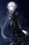  1girl blue_eyes corset dress erise formal highres long_hair original pale_skin solo very_long_hair white_hair 