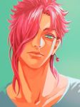  1boy earrings green_eyes jewelry jojo_no_kimyou_na_bouken kakyouin_noriaki lips magatsumagic pink_hair solo 