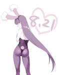  1girl akira_(natsumemo) animal_ears ass bare_shoulders blush bunny_tail bunnysuit contrapposto dated fake_animal_ears fake_tail fishnet_pantyhose fishnets from_behind hairband long_hair monochrome natsume_(pokemon) pantyhose pokemon profile rabbit_ears solo tail very_long_hair 