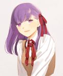  1girl fate/stay_night fate_(series) hair_ribbon long_hair matou_sakura purple_hair ribbon school_uniform solo tam_(cuq) violet_eyes 
