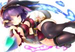  1girl animal_ears belt black_legwear blush breasts character_request cleavage detached_sleeves hairband large_breasts naso4 purple_hair rabbit_ears short_hair simple_background sketch solo thigh-highs violet_eyes white_background 