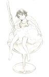  1girl barefoot feet monochrome original shaved_ice sketch solo swimsuit traditional_media yoshitomi_akihito 