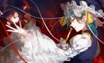  1girl bust flower green_hair hat hat_ribbon juliet_sleeves long_sleeves petals profile puffy_sleeves red_eyes ribbon shikieiki_yamaxanadu shirt solo spider_lily tian_(my_dear) touhou vest wide_sleeves 