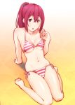  1girl barefoot bikini breasts free! kneeling long_hair matsuoka_gou ponytail red_eyes redhead swimsuit ueyama_michirou 