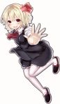  1girl :d ascot blonde_hair blouse fang frilled_skirt frills hair_ornament hair_ribbon highres looking_at_viewer open_mouth outline pantyhose red_eyes ribbon rumia short_hair skirt smile star_hair_ornament touhou vest 