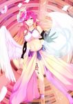  +_+ 1girl angel_wings blonde_hair blush breasts feathered_wings gloves gradient_hair halo jibril_(no_game_no_life) long_hair looking_at_viewer low_wings magic_circle midriff multicolored_hair navel no_game_no_life pink_hair skybuster solo thigh-highs white_wings wings yellow_eyes 