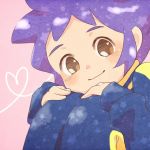  1boy brown_eyes chino_(kapuriko1023) face heart inazuma_eleven_(series) inazuma_eleven_go kageyama_hikaru looking_at_viewer male no_pupils pants purple_hair raimon sitting solo track_jacket track_pants track_suit 