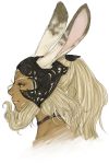  1girl animal_ears choker dark_skin face final_fantasy final_fantasy_xii fran helmet highres lips long_hair nose ponytail profile rabbit_ears red_eyes smile solo steffydoodles viera white_hair 