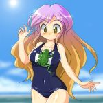  blush breasts embarrassed frog gradient_hair hijiri_byakuren long_hair multicolored_hair school_swimsuit swimsuit tagme touhou winn 